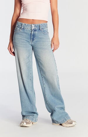 Casey Low Rise Baggy Jeans Button Medium Indigo image number 2