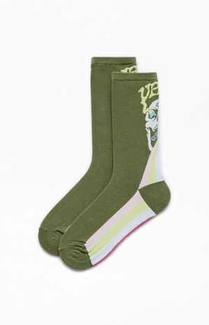 Green Ticker Crew Socks