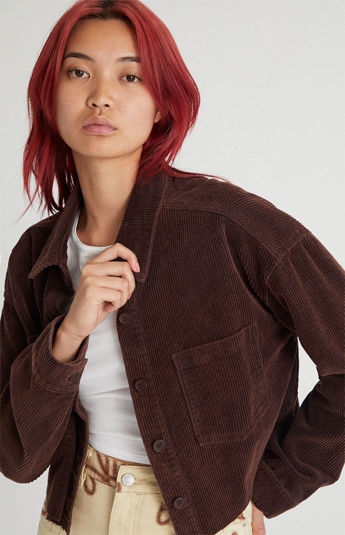PacSun Brown Corduroy Cropped Shacket 