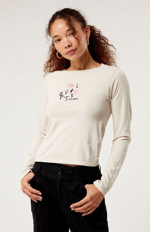 Je t'aime Watercolor Flower Long Sleeve T-Shirt image number 3