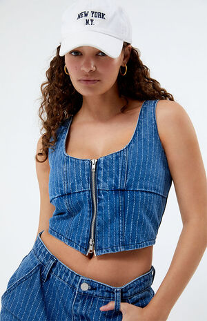 Organic Zip Front Denim Corset Top image number 1
