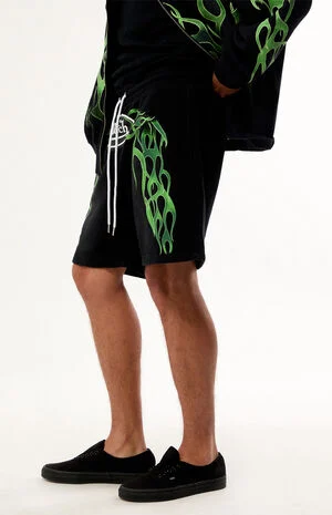 Green Flame Fleece Sweat Shorts image number 3