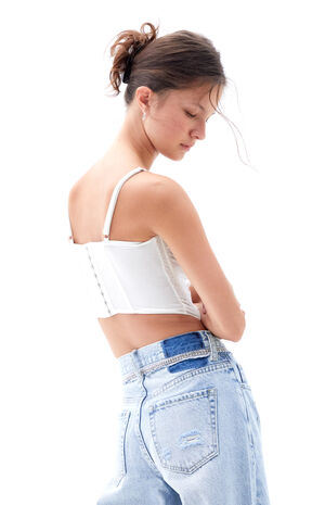 Cali Light Indigo Rhinestone Ripped Baggy Boyfriend Jeans image number 6