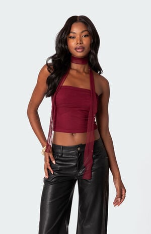 Gathered Two Piece Mesh Scarf Top image number 1