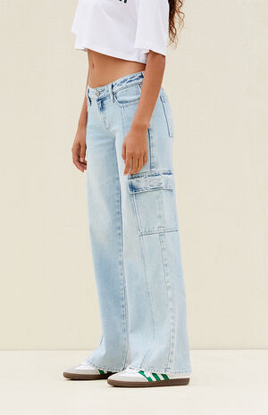 Light Indigo Low Rise Girlfriend Cargo Jeans image number 3