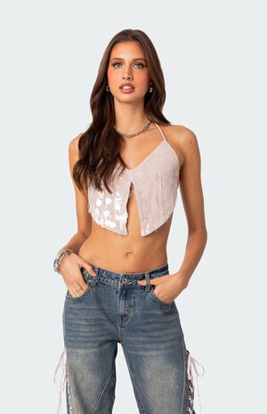 Confetti Sequin Open Back Crop Top image number 1