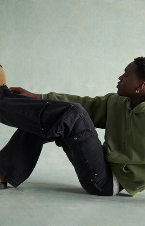 Black Washed Cargo Extreme Baggy Jeans image number 5