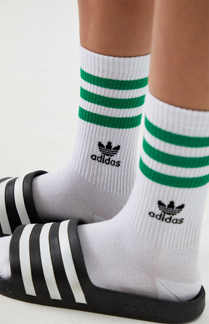 White & Green Recycled Single Crew Socks