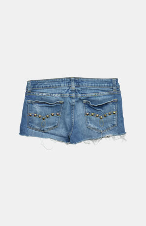 2000s Y2K Medium Blue Distressed Low Rise Micro Jean Shorts image number 2