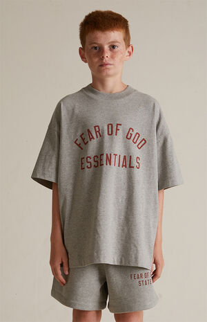 Kids Dark Heather Oatmeal Crew Neck T-Shirt image number 2