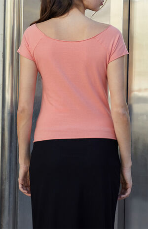 Orange Bonnie Off-The-Shoulder Short Sleeve Top image number 4