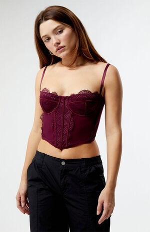 Lace Trim Mesh Corset Top image number 1