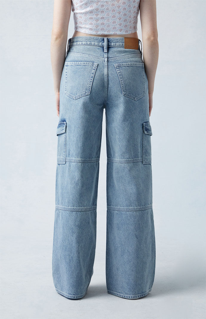 PacSun Eco Light Indigo Mid Rise Baggy Cargo Jeans PacSun