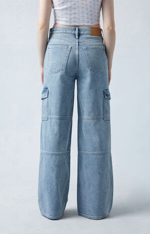 Eco Light Indigo Mid Rise Baggy Cargo Jeans image number 4