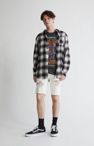 White Destroyed Denim Shorts image number 6