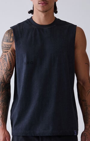 Washed Black Vintage Wash Cut Off Muscle T-Shirt image number 6