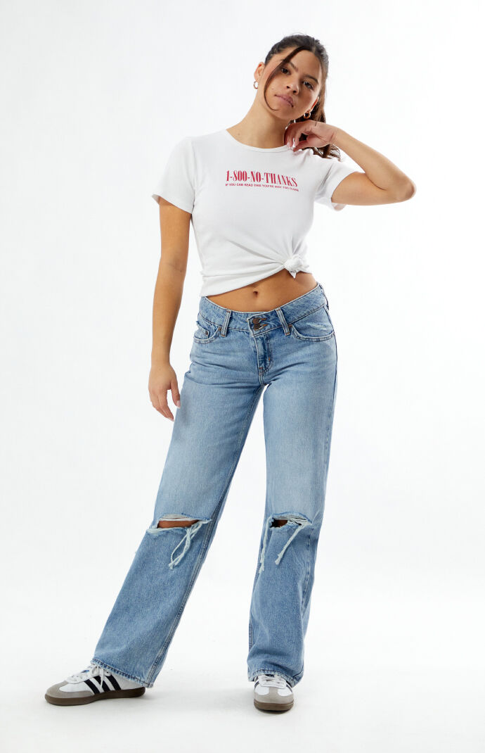 TSY RIPPED WIDE STRAIGHT DENIM INDIGO Ｌ TRF MID-RISE RIPPED WIDE LEG JEANS - Indigo | ZARA United States