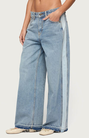 Cailin Contrast Panel Low Rise Baggy Jeans image number 2