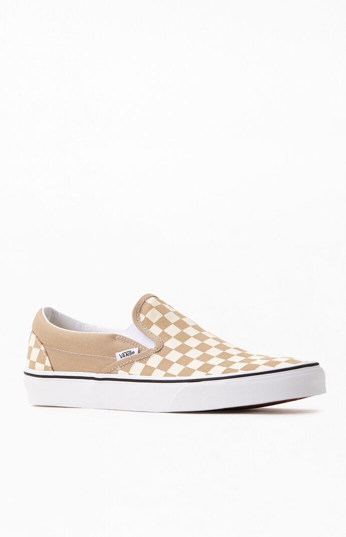 checkerboard vans tan