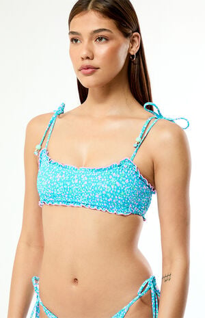 Floral Shirred Tie Tank Bikini Top image number 3