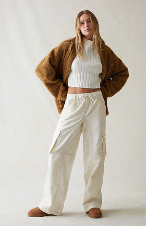 Bone Drawstring Waist Baggy Cargo Pants image number 2