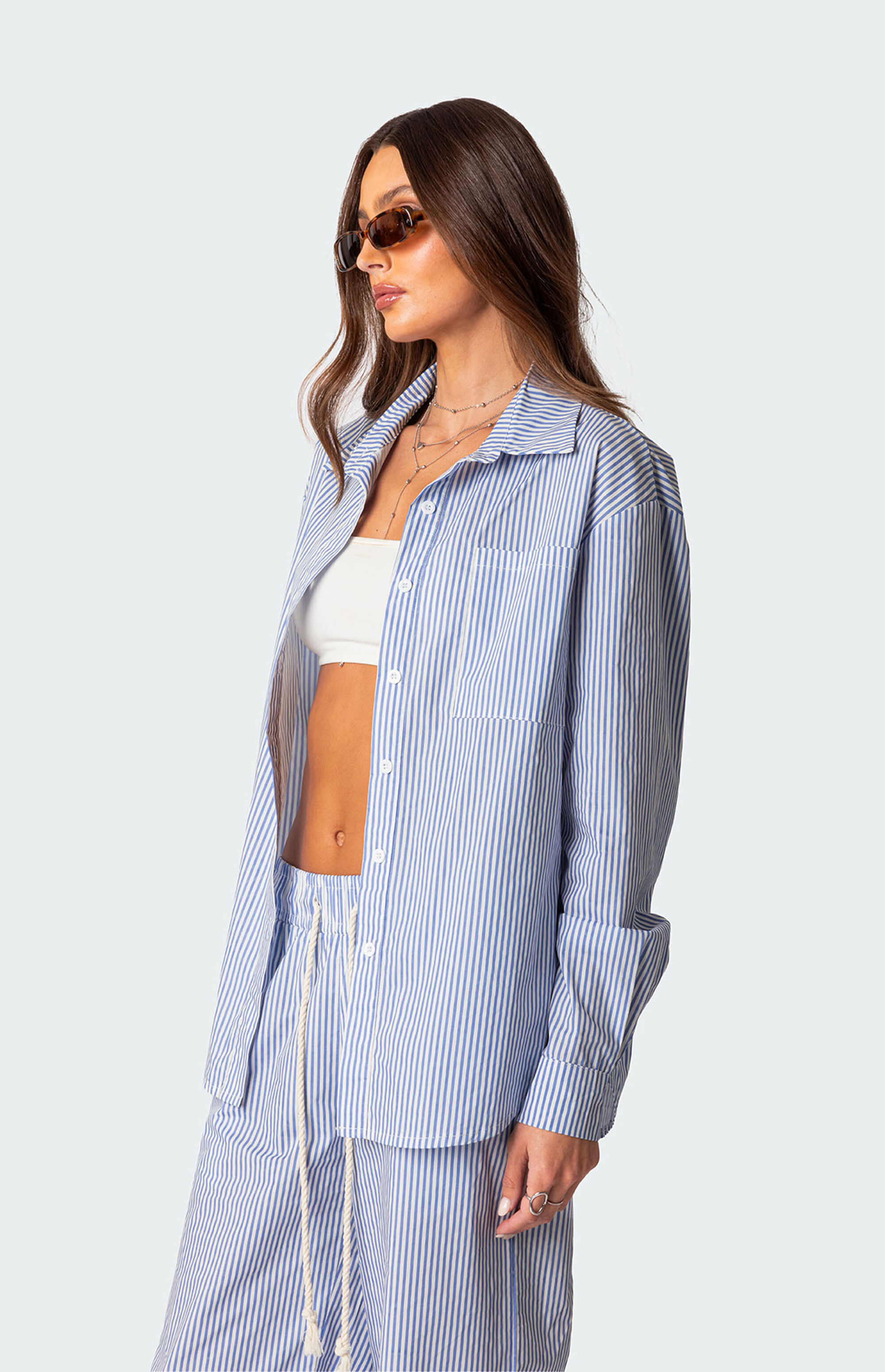 Pinstripe Long Sleeve Button Up