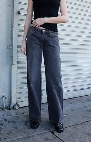 Washed Black Low Rise Straight Leg Jeans image number 1
