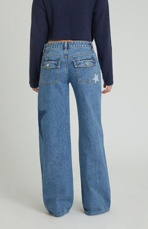 Medium Indigo Rhinestone Star Low Rise Baggy Jeans Medium Indigo Rhinestone Star Low Rise Baggy Jeans image number 5