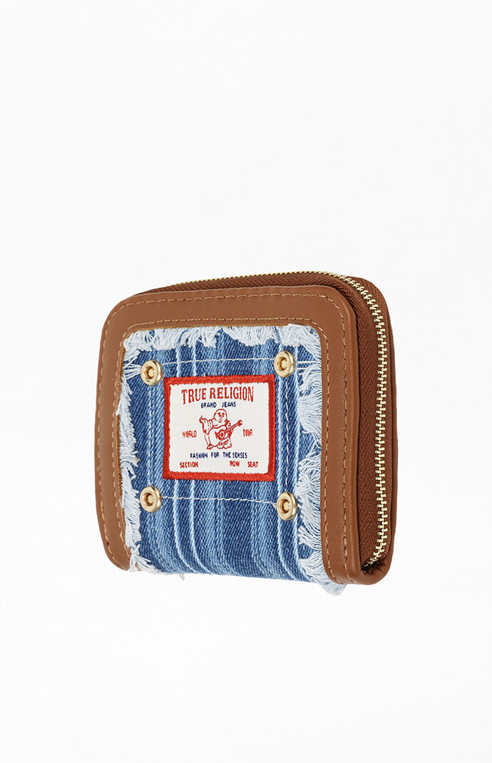 True Religion Frayed Thin Striped Small Zip Wallet