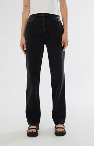 Eco Black Faux Leather Waist Dad Jeans image number 3