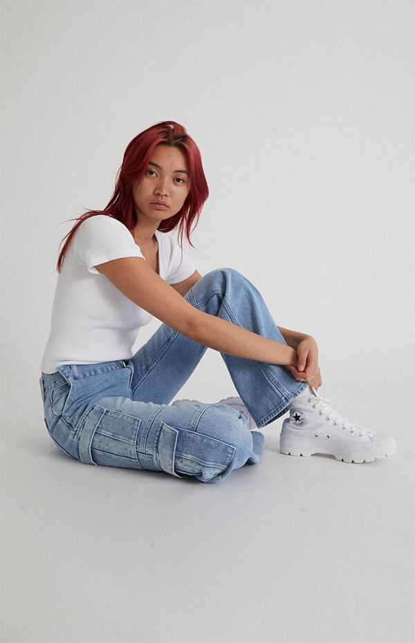 PacSun Light Blue Low Rise Cargo Flare Jeans Mall of America®