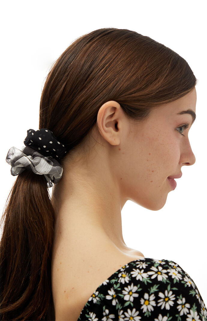3 Pack Plaid And Dot Scrunchies