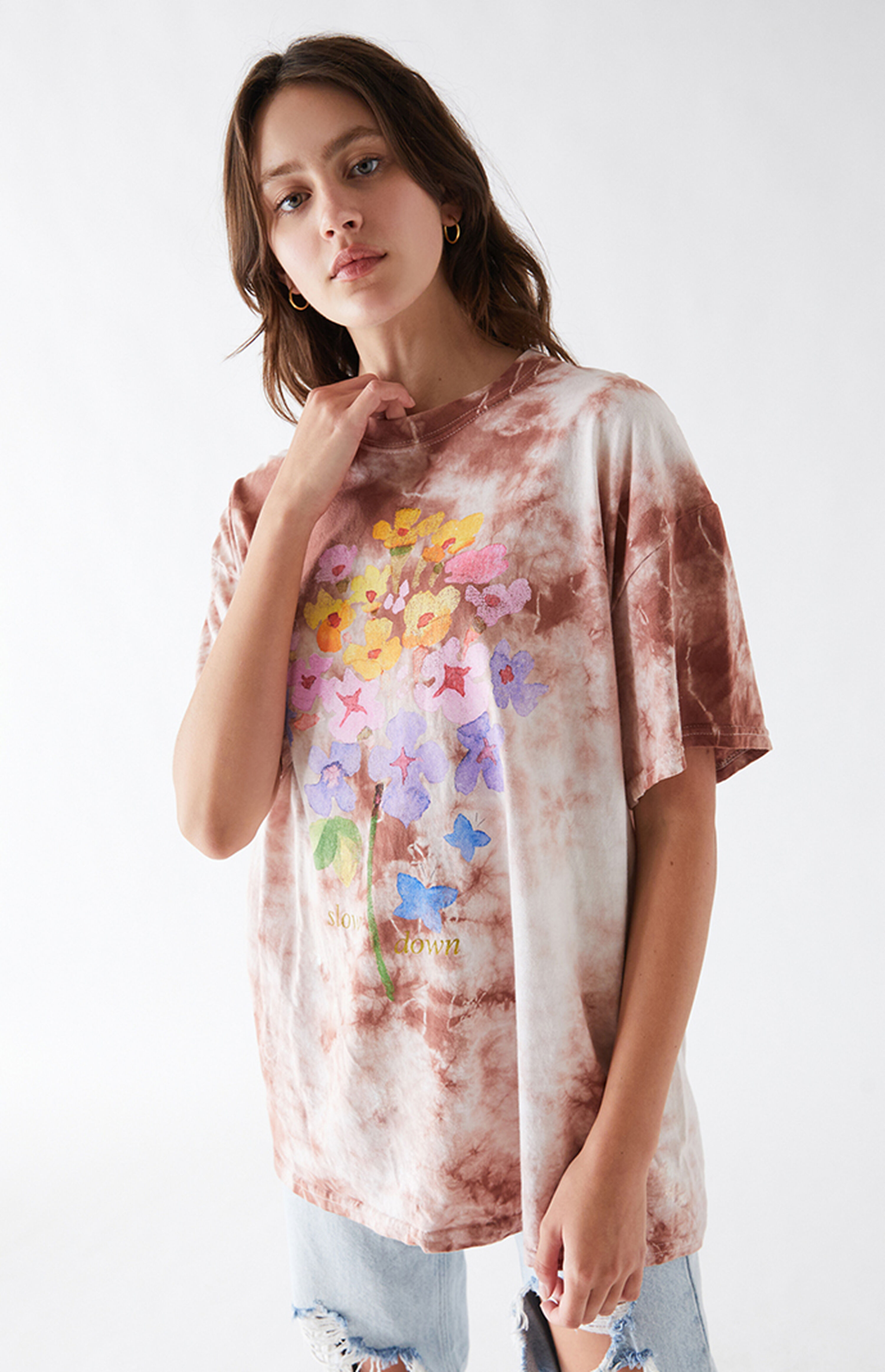 Golden Hour Watercolor Flowers Tie Dye TShirt PacSun