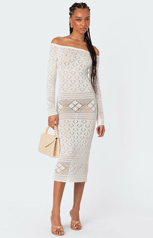 Lily Crochet Off Shoulder Midi Dress image number 4