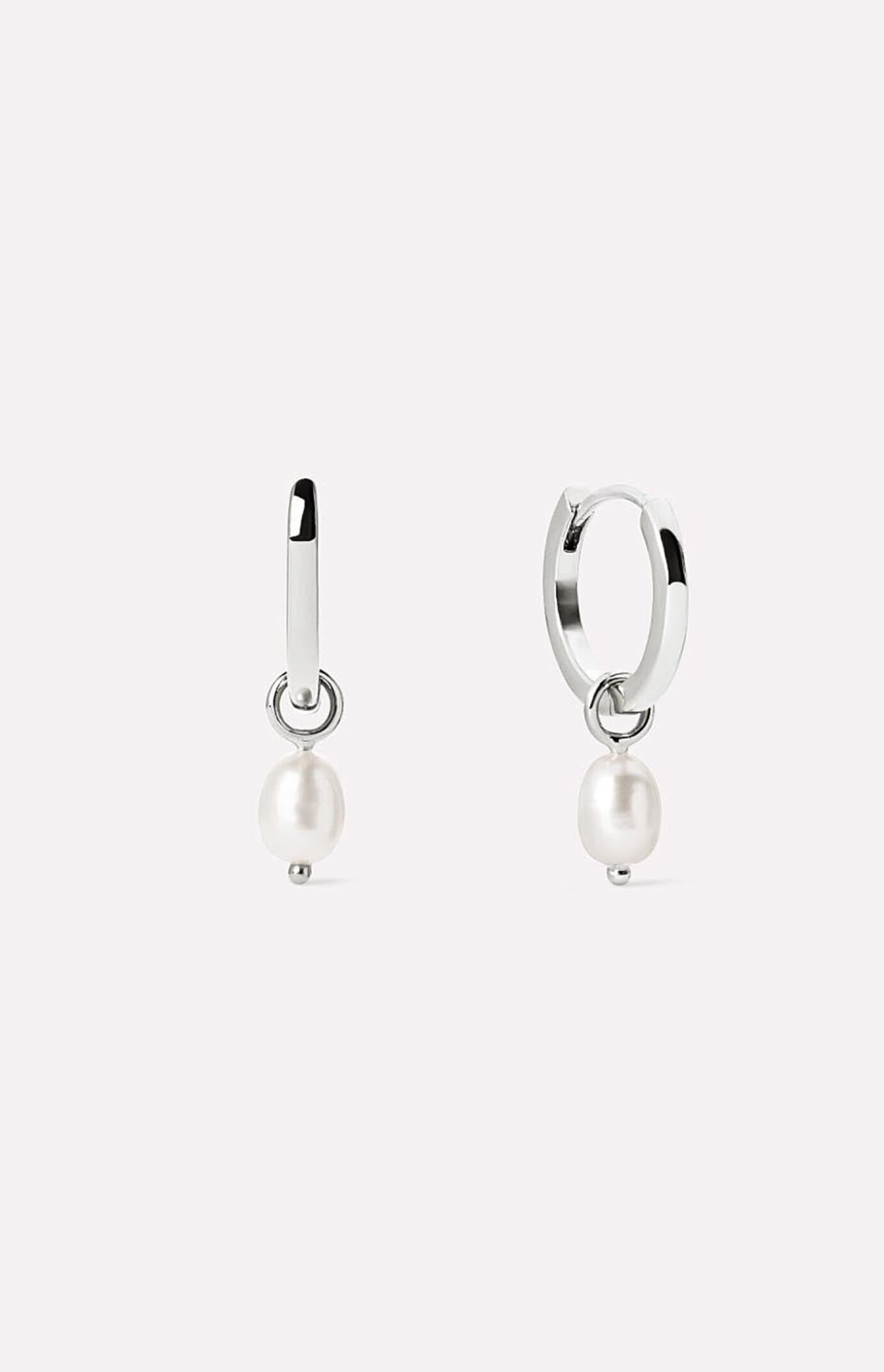 Ana Luisa Frida Silver Pearl Huggie Hoop Earrings
