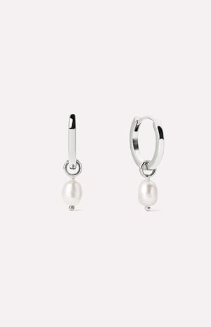 Frida Silver Pearl Huggie Hoop Earrings image number 1