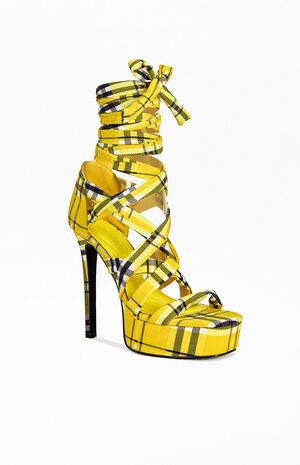 Women's Jemisha Yellow Plaid Stiletto Platform Sandals image number 2