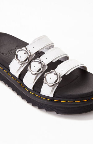 Women's White Blaire Flower Buckle Slide Sandals image number 6