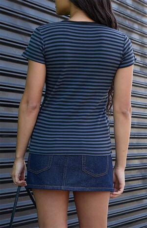 Black & Gray Striped Hailie Short Sleeve Top image number 3