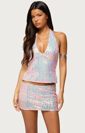 Kaelyn Sequin Backless Halter Top image number 1