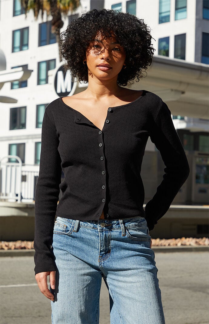 John Galt Black Athelia Pointelle Cardigan