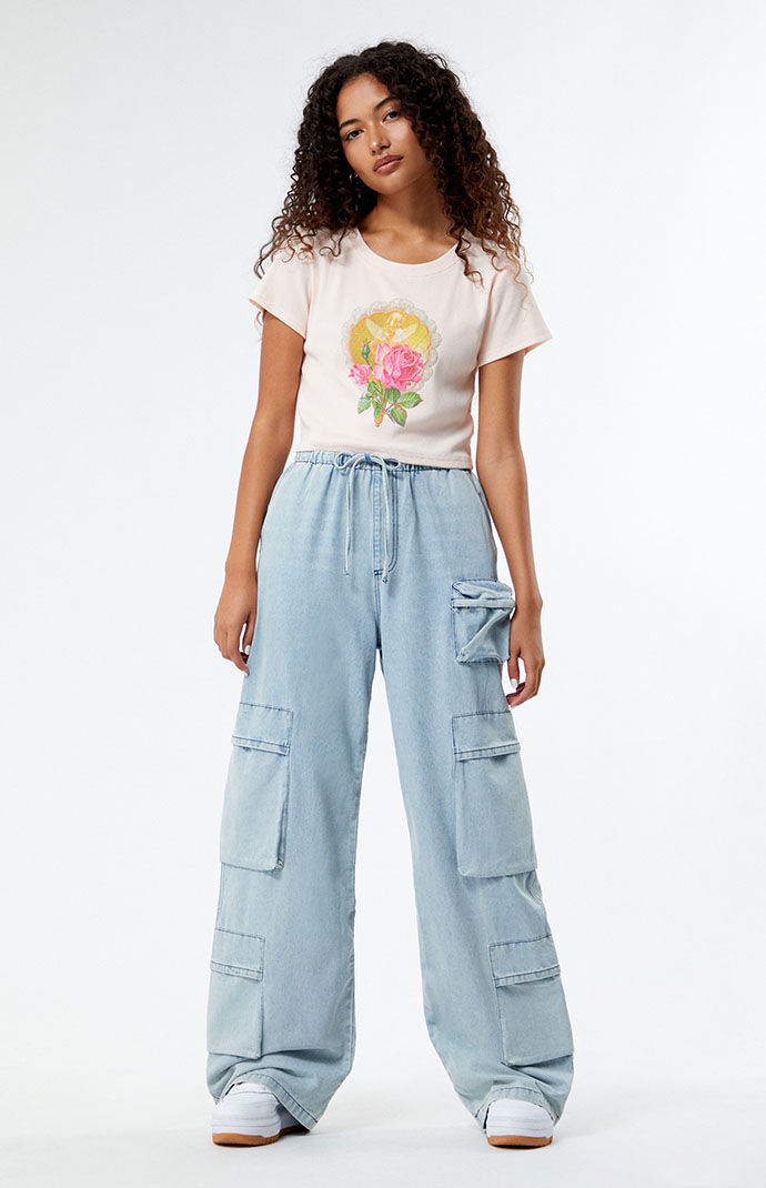 Pacsun light indigo denim cargo joggers hotsell