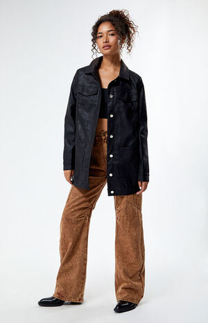 Longline Faux Leather Trucker Jacket image number 1