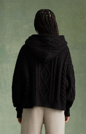 Essentials Jet Black Cable Knit Hoodie image number 5