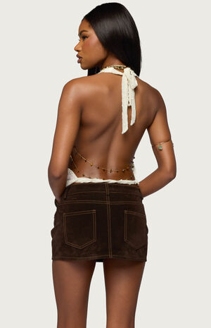 Textured Backless Bead Chain Halter Top image number 3