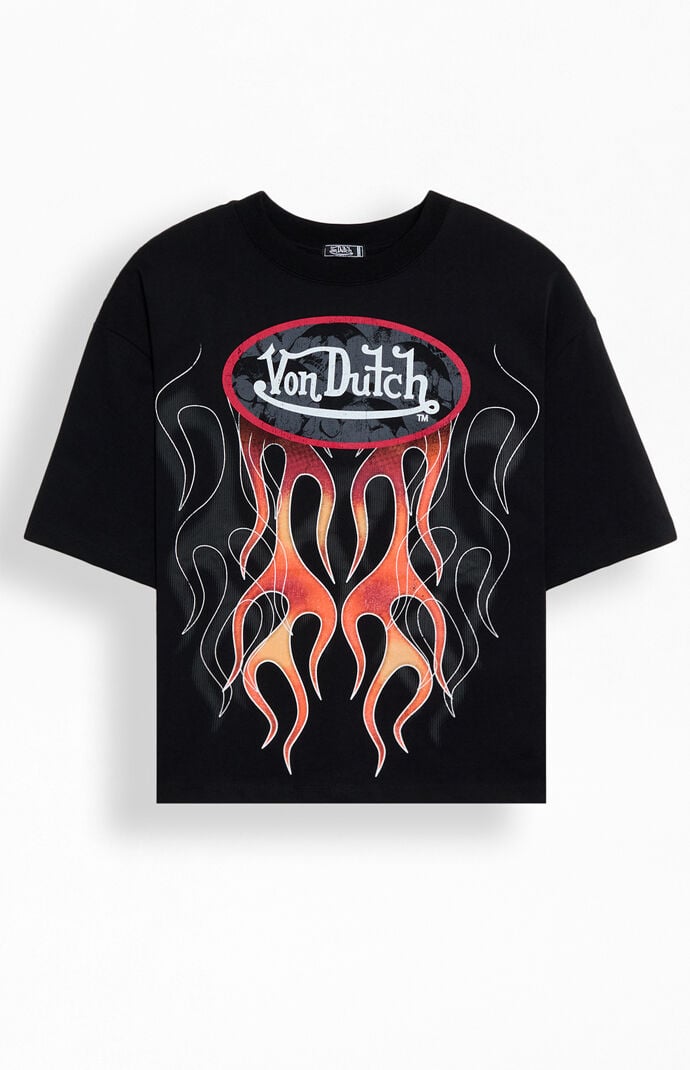 Von Dutch Logo Flame Cropped T-Shirt