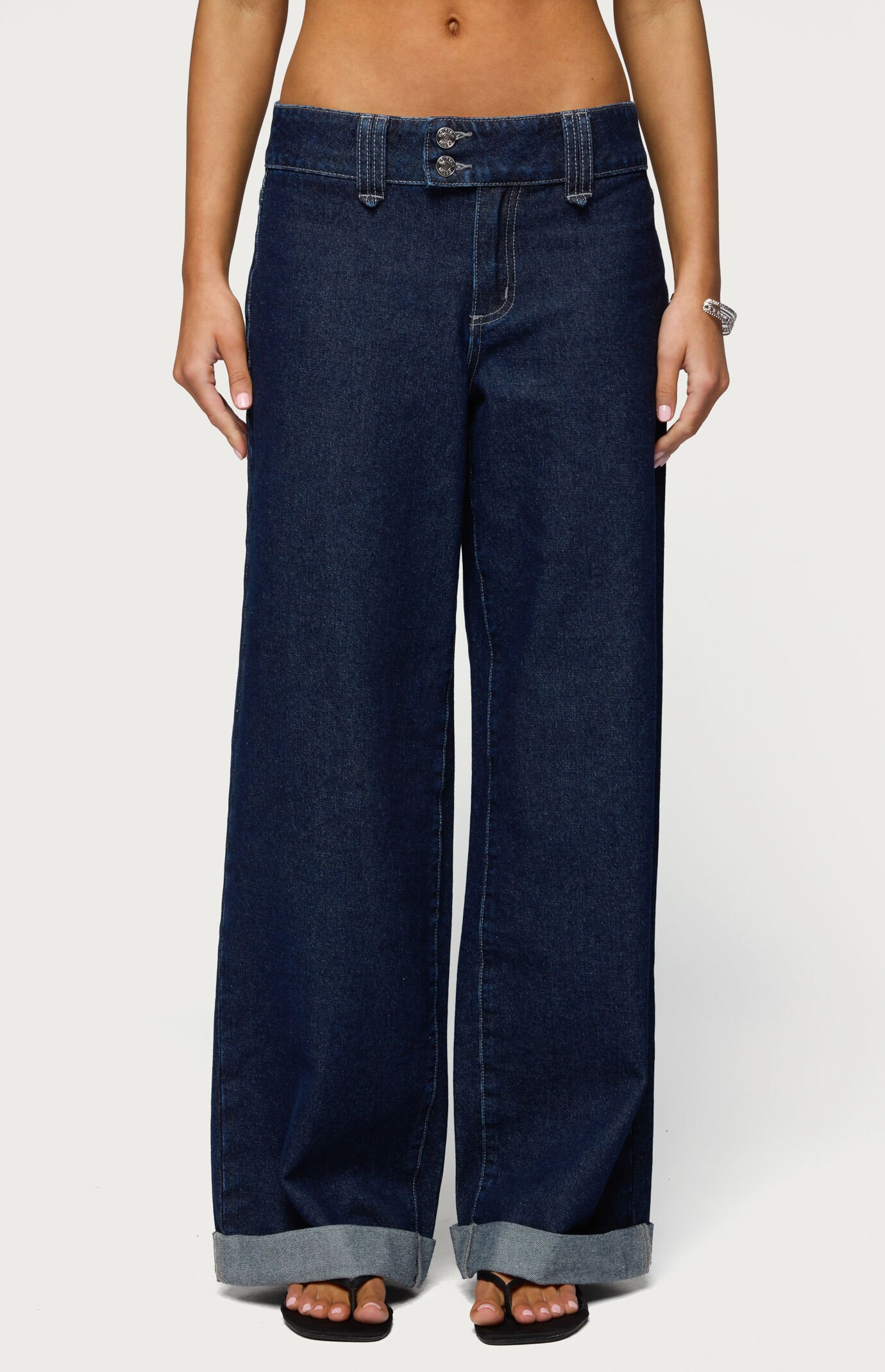Edikted Cuffed Low Rise Straight Leg Jeans