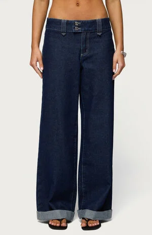 Cuffed Low Rise Straight Leg Jeans image number 1