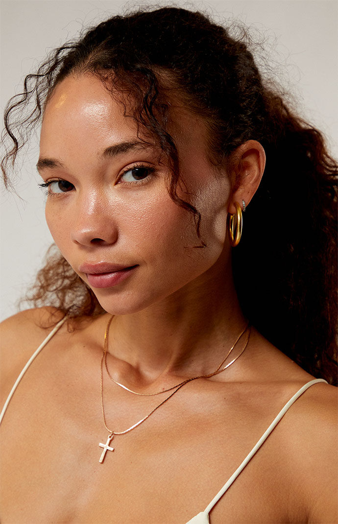 Gold cross layered discount necklace