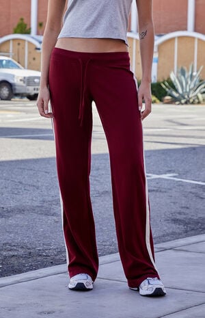 Burgundy Hilary Side Stripe Soft Yoga Baggy Sweatpants image number 2
